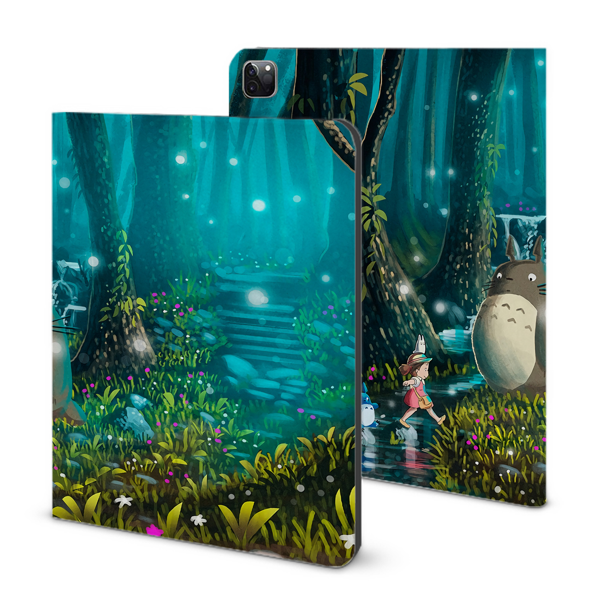 （画像用） となりのトトロ 草壁メイ 草壁サツキ My Neighbor Totoro Satsuki Kusakabe Mei Kusakabe IPad ケース ブック型 PUレザー TPU 耐衝撃 軽量 薄型 ペン収納なし 全面保護 IPad 各モデル対応